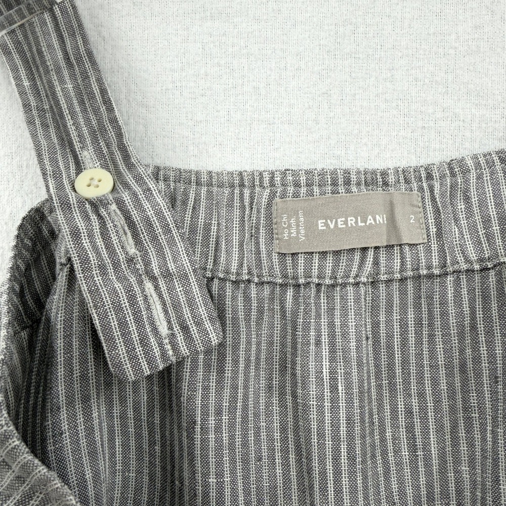 Everlane Jumpsuit Women 2 Gray Striped Linen Sleeveless Belted Wide Leg - Picture 9 of 16